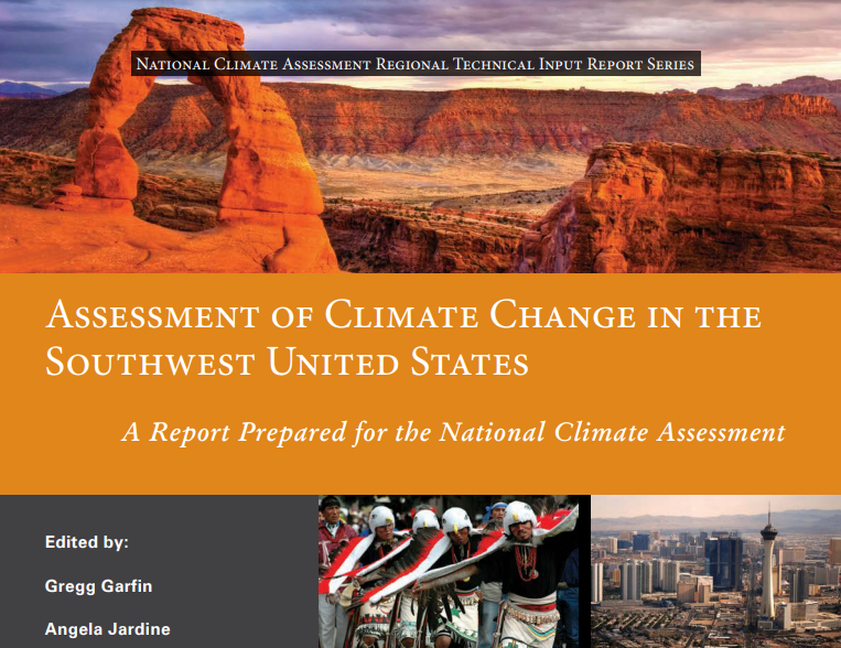 Screenshot of cover page for 2013 SW Climate Change Assessment Report.