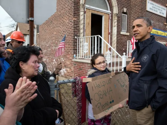 President Obama speaking to constituents.