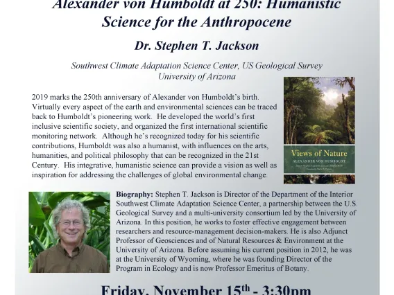 Flyer for Alexander von Humboldt at 250: Humanistic Science for the Anthropocene event.