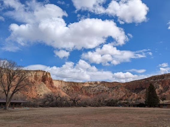View outside the dining hall at Ghost Ranch