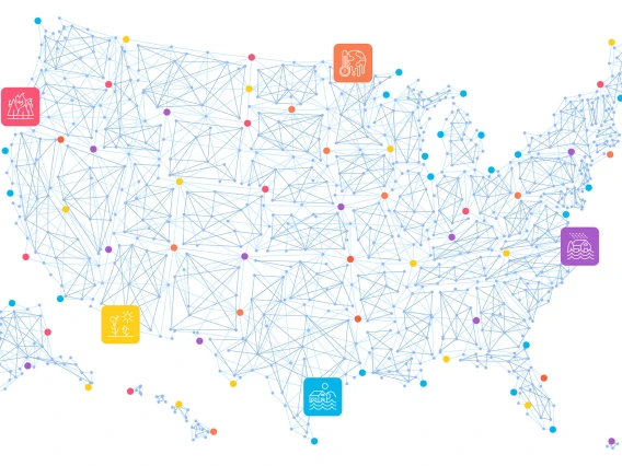 Map of the united states with a web pattern