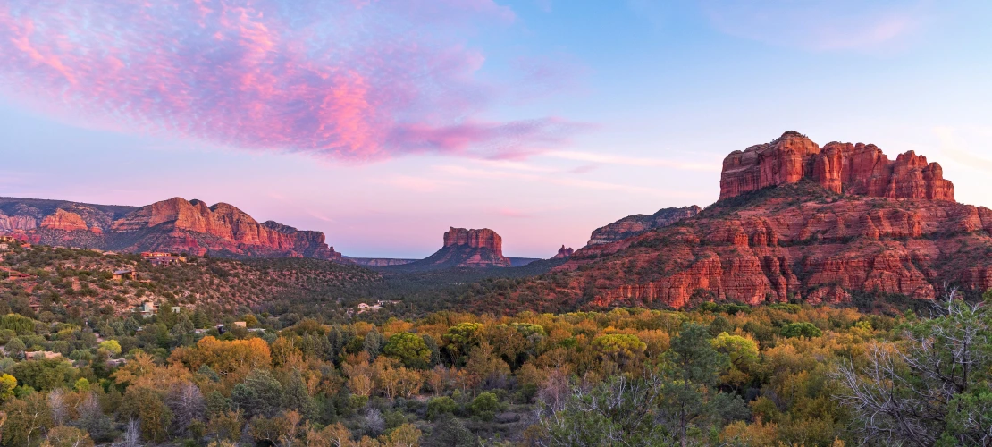 Southwest landscape with coulorful sunset background