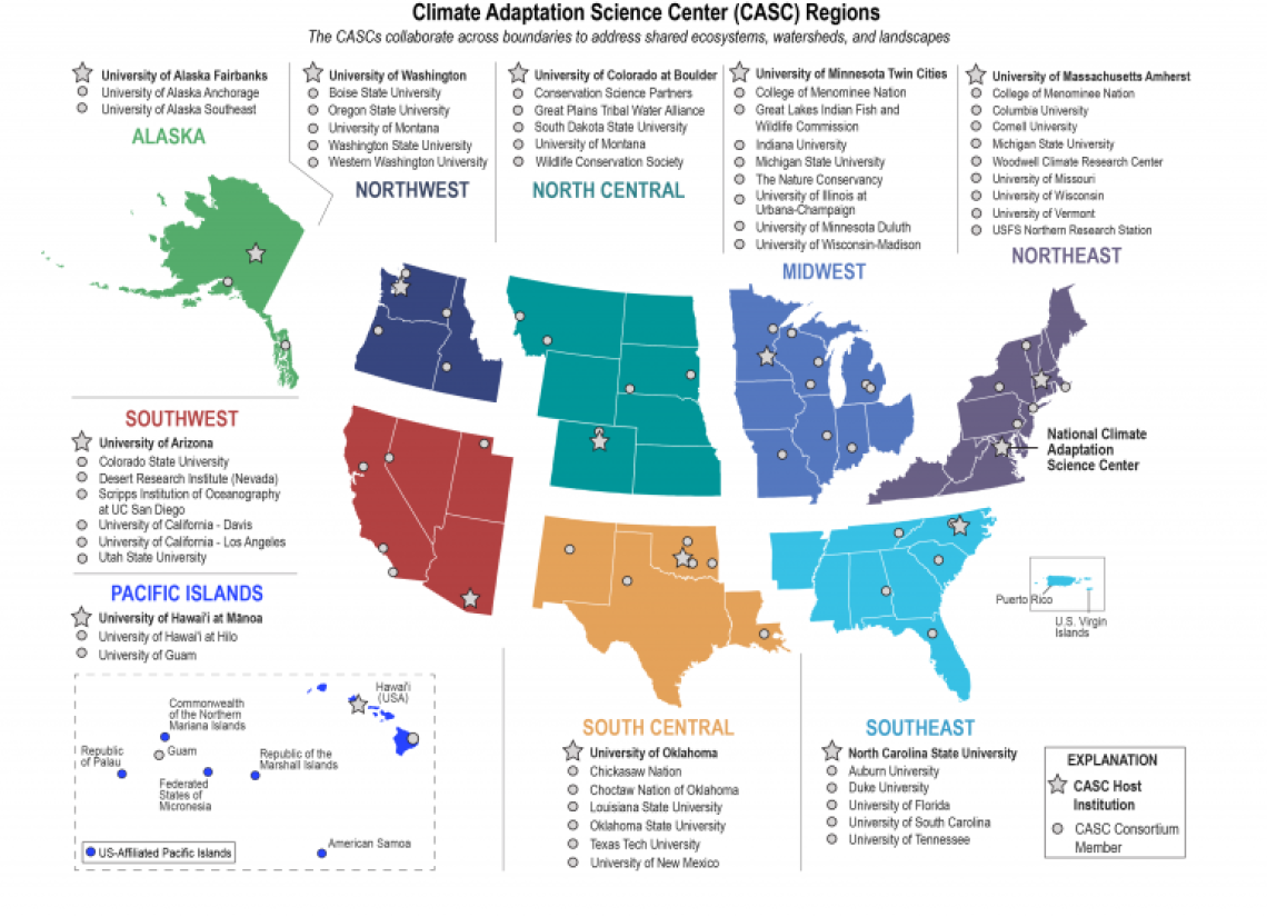 Illustrated map of CASC regions in the US.