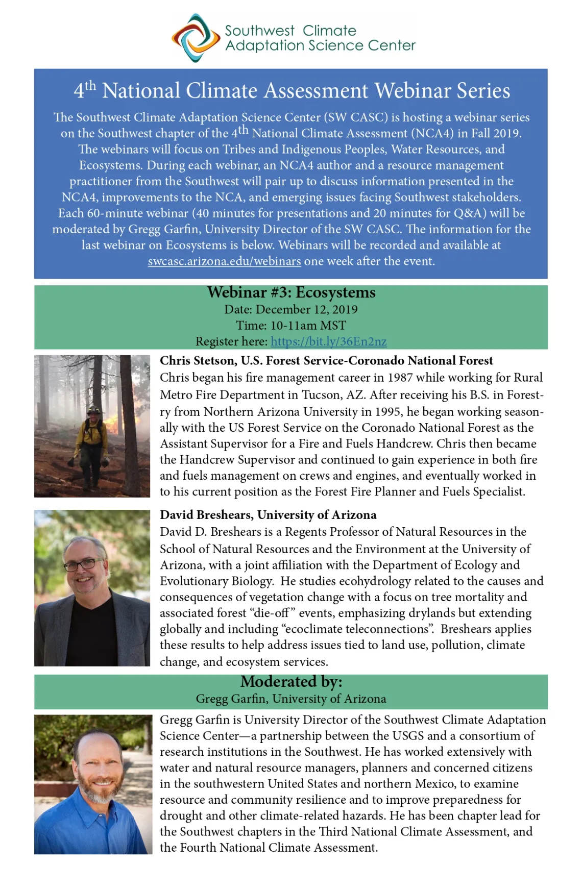 Flyer for 4th National Climate Assessment Webinar Series - Webinar #3: Ecosystems