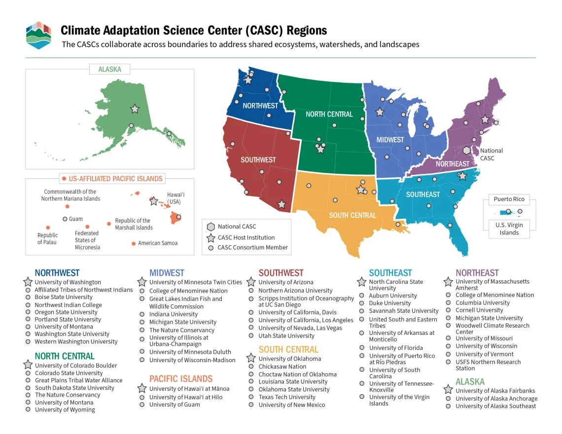Map of the National CASC, incuding sections for each of the regional CASC's